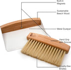 A&J Koti Table Crumb Sweeper - Small Mini Metal Dustpan and Hand Brush Combo Set - Wood Crumber for Servers, Restaurants, Home and Kitchen - Crumb Cleaning Set