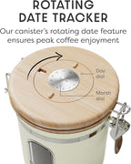 Veken Coffee Sugar Canister with Window, Airtight Stainless Steel Kitchen Food Storage Container with Lids, Date Tracker and Scoop for Grounds Coffee, Beans, Tea, Flour, Cereal Jars, 16OZ, Cream