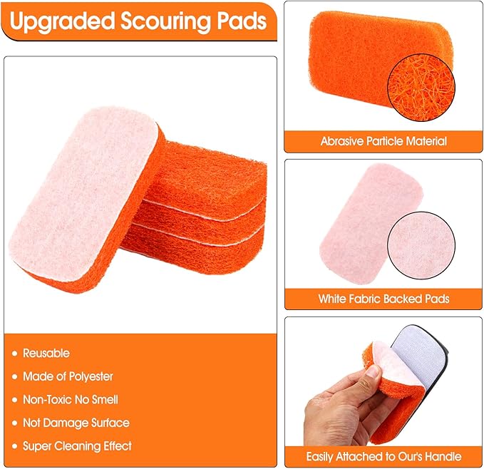 Upgraded 6-Piece Griddle Cleaning Kit for Blackstone, Flat Top Grill Cleaner Non-Scratch Scouring Pads for Kitchen - Heavy-Duty 5 Griddle Scrubber Pads with 1 Handle