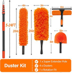 30FT High Reach Duster Cleaning Kit with 5-24 FT Extension Pole,High Ceiling Dusting and Window Cleaning Kit with Microfiber Feather Duster,Cobweb Duster,Ceiling Fan Duster,Window Squeegee Cleaner