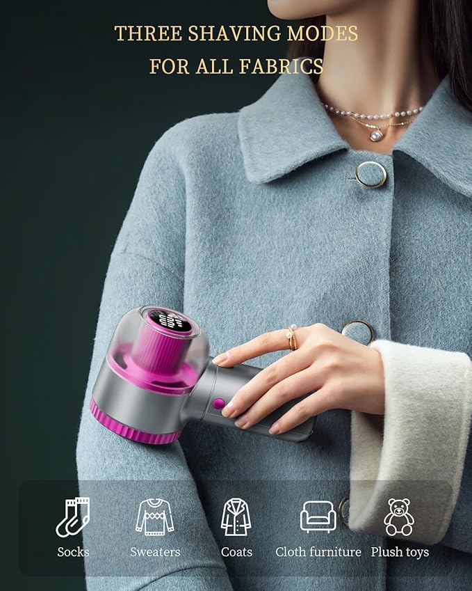 Fabric Shaver with Lint Brush, Large Lint Shaver with Digital Display, 3-Speeds Lint Remover with 6-Leaf Blades, Electric Sweater Shaver to Remove Pilling for Clothes, Furniture