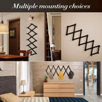 SCUNDA Accordion Wall Hanger with 16 Hooks, Wooden Wall Expandable Coat Rack for Coat, Hats, Baseball Caps, Coffee Mug, Jewelry(Black)