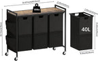 Huhote Laundry Hamper, Laundry Basket, Laundry Sorter with Top Shelf & 3 Removable Washable Bags & Side Pockets for Laundry Room organization, Bathroom and Dorm, Rustic Brown and Black