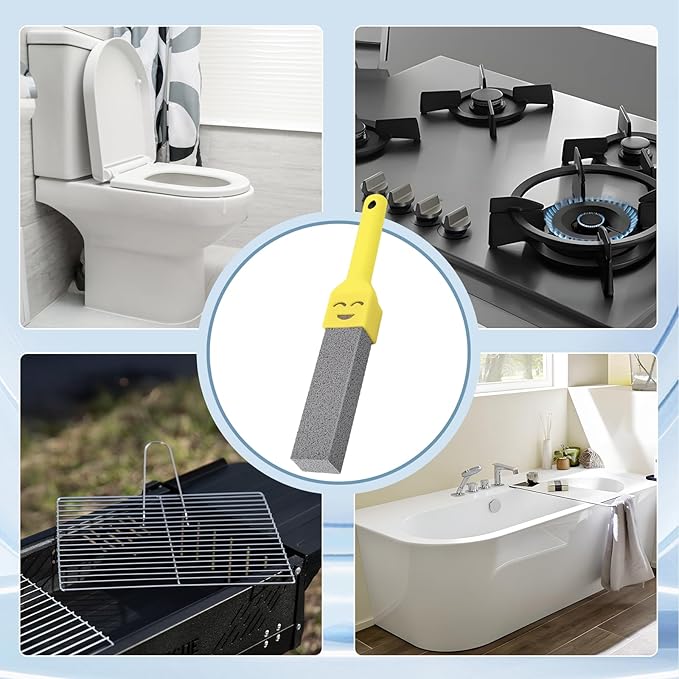 WISYOK 12 Pack Toilet Pumice Stone with 2 Handle, Hard Water Ring Calcium Buildup Remover, Grey Pumice Stone for Bathroom, Sink, Bathtub, Pool, Grill Cleaning