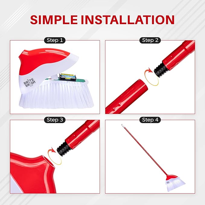 Indoor Broom with LED Lights | Angle Broom for Dark Corners & Low Light Areas | Soft Bristle, Adjustable Long Handle | Floor Sweeper for Kitchen, Room, Office & Garage (Red)