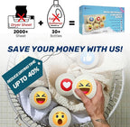 Emoji Wool Dryer Balls with Magnetic Dryer Ball Holder for Laundry Room Organization and Storage – 6 XL Reusable Wool Balls for Dryer with Fun Emoji Design to Make Laundry More Enjoyable