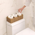 myHomeBody Wicker Basket With 3 Compartments, For Toilet Tank Paper Rolls, Hand Woven Bathroom Countertop Organizer, Bedroom Organization, 1pc, Tan