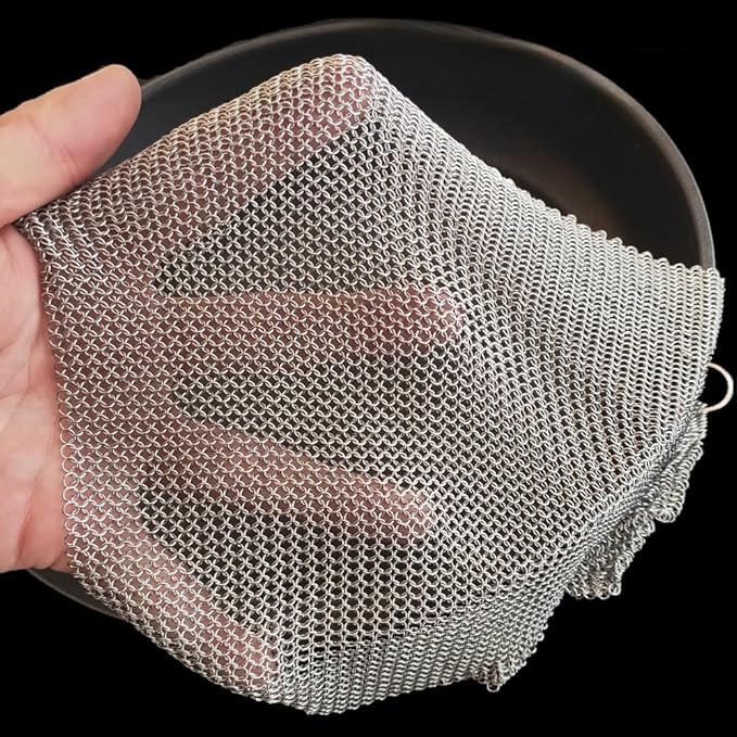 Cast Iron Cleaner & Chainmail Skillet Scrubber - 18''x18'' 3.8mm Small Ring, 316L Stainless Steel Interlocking Mesh Sheet, Flexible Chainmail Panel, Fine Linked Ring Fabric, Woven Ring Net
