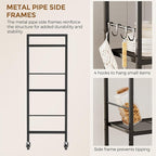 3-Tier Metal Storage Rack with Industrial Wheels,Mesh Shelving Unit with Wooden Table top,Adjustable Shelf,16.9-Inch Width,for Kitchen,Laundry,Pantry,Plant,Black