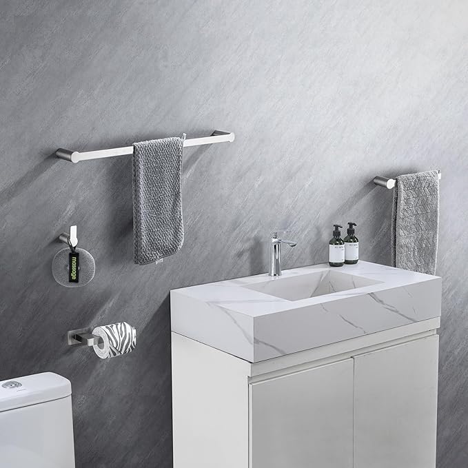 4-Pieces Bathroom Accessories Set, Towel Bar Set Modern Stainless Steel Towel Rack Towel Hooks Toilet Paper Holder for Bathroom Wall Mounted, Brushed Nickel 23 Inch