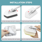 nacena Shower Scrubber with Long Handle, 4 in 1 Tile Tub Scrubber Brush with 3 Detachable Cleaning Shower Heads and Floor Squeegee Shower Cleaner Brush for Bathroom Kitchen Tub Sink Floor, Grey White