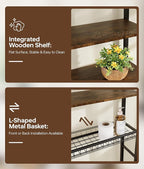 4-Tier Over-the-Toilet Storage Rack with One-Piece Wooden Shelves & Open Net Basket, Bathroom Organizer with Adjustable Feet & Anti-Tip Kit, Space-Saving Toilet Shelf, Brown, 24.4" x 9.4" x 69.3"