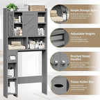 Meilocar Over the Toilet Storage Cabinet, Freestanding Farmhouse Storage Cabinet Over Toilet, Bathroom Organizer with Paper Holder Stand and Adjustable Shelf, Grey