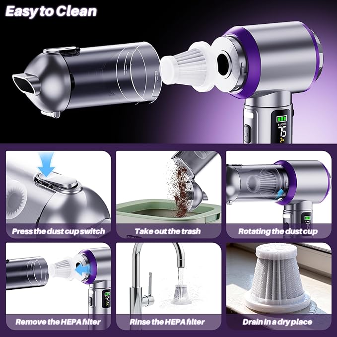 Car Vacuum Cleaner Portable, 22000PA High Power Handheld Vacuum Cordless with Brushless Motor & LED Light, Small Vacuum for Car, Home, Pet, Office