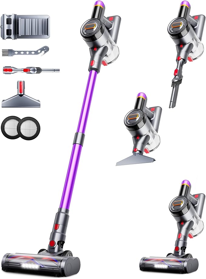Cordless Vacuum Cleaner, Upgraded 550W 45Kpa 60Mins Vacuum Cleaners for Home, Anti-Tangle Stick Vacuum with Self-Standing, LED Display, 8-in-1 Wireless Vacuum for Carpet Pet Hair Hardfloor