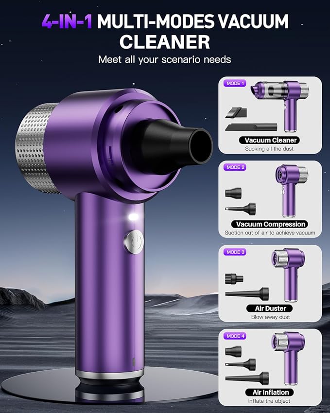 EYYA Handheld Car Vacuum Cleaner Cordless, 15000PA High Power Vacuum & Air Duster, 4-in-1 Portable Mini Vacuum with LED Light, Hand Held Vacuum Cleaner for Car Home Office