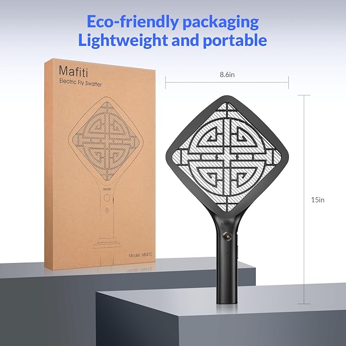 Mafiti Bug Zapper 3000V Mini Electric Fly Swatter with LED Light,Bug Zapper Indoor with Safety Grid for Home,Kitchen&Outdoor Camping-AA Battery Powered (not incl.)