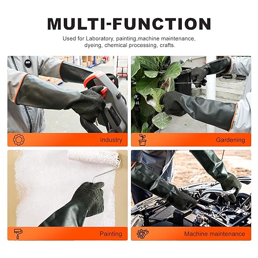 North Tower Heavy Duty Rubber Gloves, Industrial Gloves Waterproof Reusable Protective Work for Cleaning, Dishwashing, Upgraded with Non-Slip Design, Black(22in,1pair)