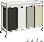Herture Laundry Hamper with Shelf, Laundry Basket 4 Section, Laundry Sorter with Pull-Out Removable Large 4 Color Bags and Movable Wheels, Metal Frame, 4 x 15.87 Gallons (60L), White PF07XLE