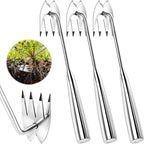3 Pack Heavy Duty Stainless Steel Weed Puller Tools 4 Tooth V Head Manual Hand Weeder for Dandelions, Thistles Deep Roots, Manual Garden Weed Removal Tools for Lawn, Yard and Flower Beds