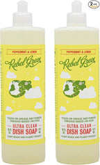 Rebel Green Super Deluxe Dish Soap - Plant-Derived Sustainable Dishwashing Soap - Peppermint & Lemon Scent - 16 fl oz - 2 Pack