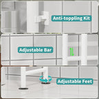 3-Tier Over The Toilet Storage Organizer, Space-Saving Bathroom Rack with Paper Holder & 4 Hooks, 64" Tall Freestanding Carbon Steel Shelf for Small Apartment Laundry Room (White)