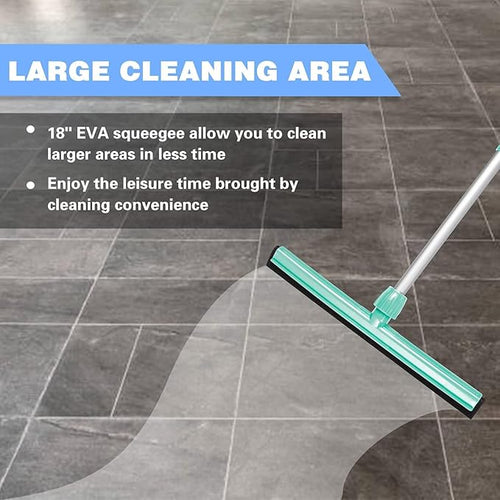 18" Floor Squeegee with 43" Adjustable Aluminum Handle Light Duty Magic Broom for Floor,Garage Courtyard Shower Bathroom Floor Marble Glass Tile Water Foam Cleaning