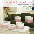 Storage Baskets for Shelves 13.8x9.8x6.7 Inch-Foldable Fabric Organizing Storage Bins with Handles, Closet & Bathroom Organizer, Home Storage for Kitchen, Office (3-Pack, White&Pink)