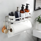 ZUNTO Wall Mount Paper Towel Holder with Shelf, Self Adhesive or Drilling, Stick on Wall Paper Towel Bar Spice Rack for Kitchen, Garage Organizer and Storage, Silver