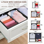 Criusia 6 Pack Clothes Drawer Organizer Dividers, Fabric Foldable Closet Dresser Drawer Organizer for Clothing, Bra Sock Underwear Drawer Organizer for Nursery Bedroom Organization (6 Bins, Black)