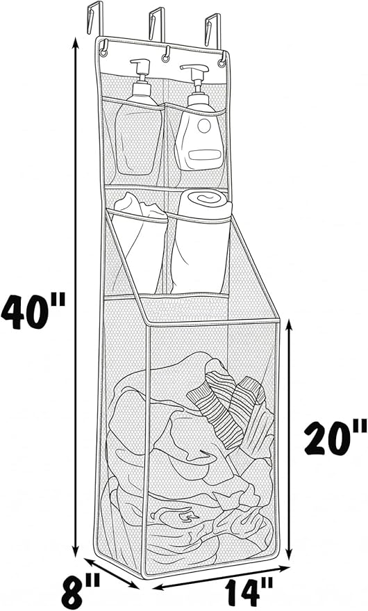 ALYER Multifunctional Over The Door Laundry Basket,Behind The Door Storage Organizer for Laundry,RV,Dorm,Bathroom,Bedroom,Pantry, Nursery,Kitchen,Black
