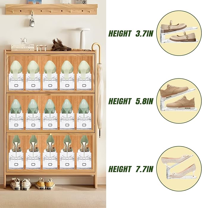 MOVDEET Shoe Slots Organizer,20 PACK Transparent Shoe Stacker Adjustable Shoe Slot Organizer Space Saver Shoe Rack Holder Shoe Storage Organizers for Closet,Transparent