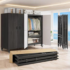 Heavy Duty Covered Clothes Rack with Magnetic Door Foldable Portable Wardrobe Closet for Hanging Clothing Rolling Black Metal Garment Rack on Wheels Closet System (Black, 65.9in)