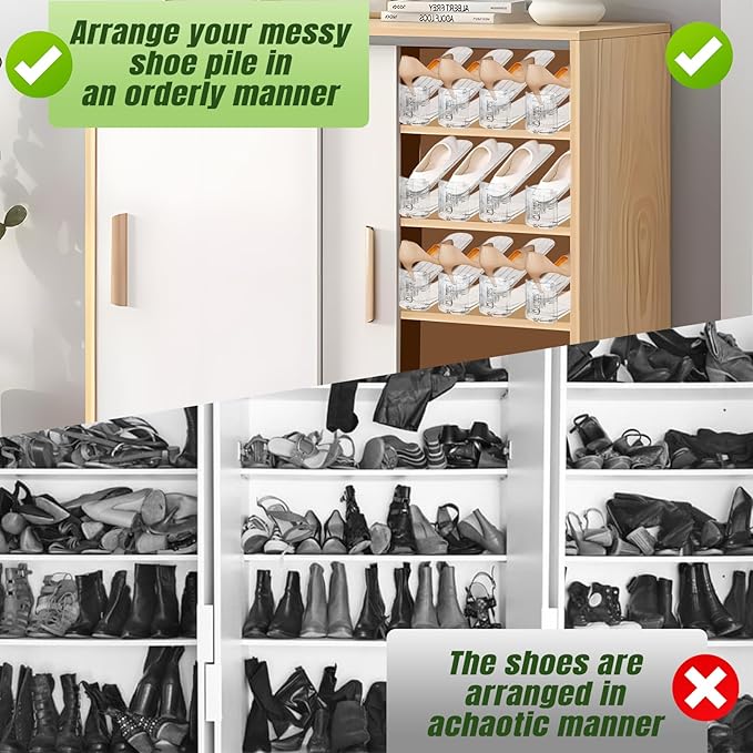 MOVDEET Shoe Slots Organizer,6 Pack Transparent Shoe Stacker Adjustable Shoe Slot Organizer Space Saver Shoe Rack Holder Shoe Storage Organizers for Closet,Transparent