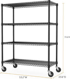 M MZG 53" W Storage Shelves 1760LBS 4 Tier Metal Shelving Unit with Wheels Heavy Duty Garage Shelving Adjustable Wire Shelves for Pantry,Kitchen,Garage,Basement,Black 23.6" D x 53.2" W x 73.6" H