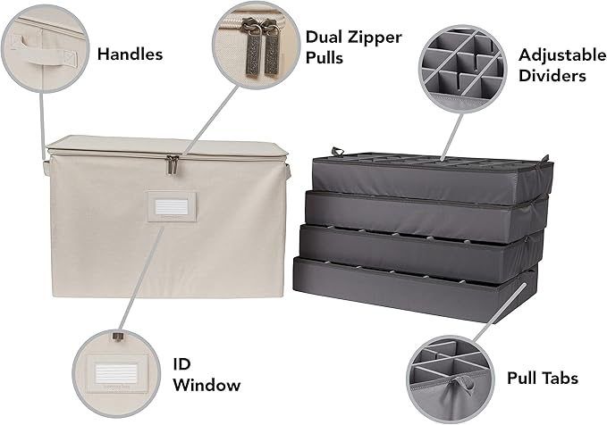 Covermates Keepsakes - Adjustable Zip-Top Storage Box - Configurable FlexGrid Compartments - Heavy Duty Polyester- Reinforced Handles - Stackable Design - Indoor Storage, Beige Heather