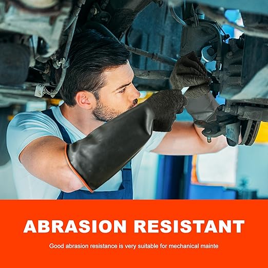 North Tower Heavy Duty Rubber Gloves, Industrial Gloves Waterproof Reusable Protective Work for Cleaning, Dishwashing, Upgraded with Non-Slip Design, Black（18in,2 pair）