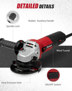AVID POWER Angle Grinder 7.5-Amp 4-1/2 inch Electric Grinder Power Tools with Grinding Wheels, Cutting Wheels, Flap Disc and Auxiliary Handle for Cutting, Grinding, Polishing & Rust Removal - Dark Red