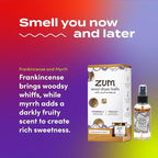 Zum Wool Dryer Balls Kit Plus Zum Mist - 3 Wool Balls with Essential Oil Blend & Room & Body Mist - Frankincense & Myrrh