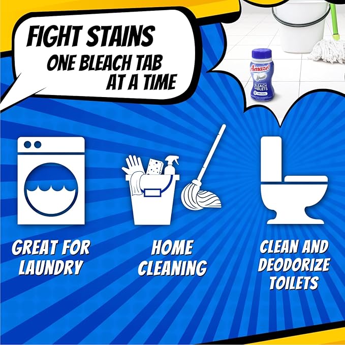 AMAZE Ultra Concentrated Bleach Tablets [32 tablets] - Original Scent - for Laundry, Toilet, and Multipurpose Home Cleaning. No Splash Liquid Bleach Alternative