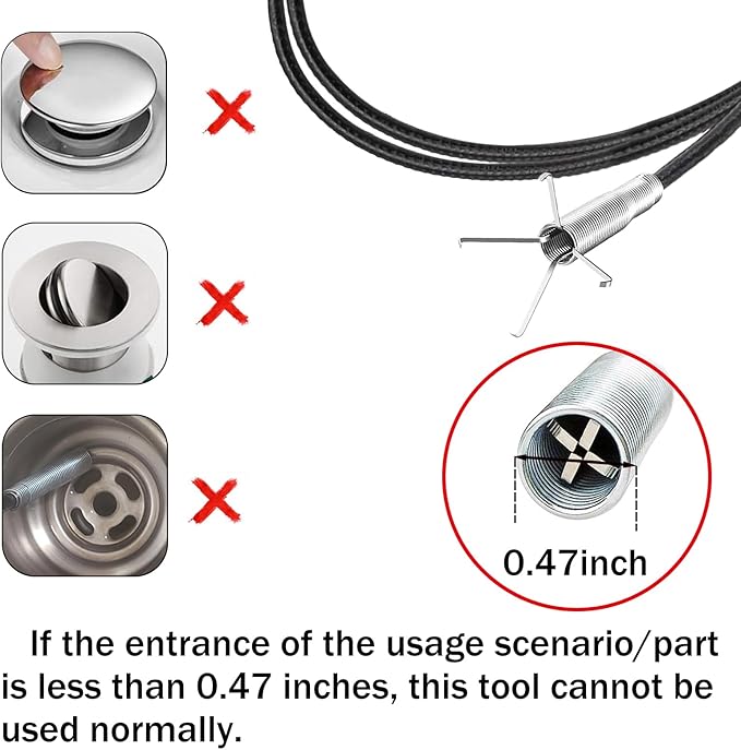 Drain Snake for Hair Clogs, 76 Inch Plumbing Auger Tool with Hook, Sink Snake Drain Clog Remover for Tub Pipes