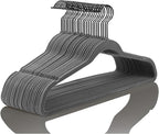 MIZGI Premium Velvet Hangers (50 Pack) Heavy Duty - Non Slip Felt Hangers - Velvet Suit Hanger Gray - Black Coated Hooks,Space Saving Clothes Hanger