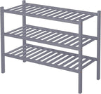 ROMGUAR CRAFT 3 Tier Bamboo Shoe Rack for Closet Free Standing Wood Shoe Shelf Storage Organizer for Entryway Small Space Stackable 27"x11"x20" (Grey)