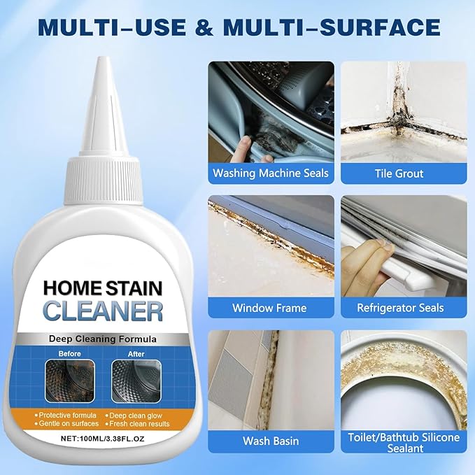 Mold stain removal gel cleaner, washing machine cleaner, washing machine, refrigerator seals, tile caulking agent, kitchen sink bathroom cleaning caulking agent suitable gel