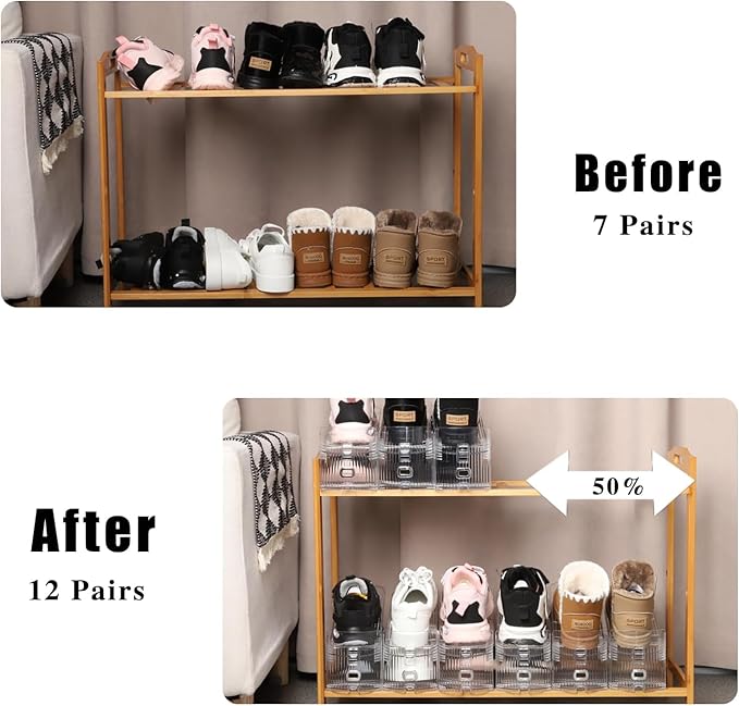 shoe slots organizer, Clear Shoe Stacker, Adjustable Level Shoe Rack,Storage Space Saver for Sneakers Display (Transparent, 8Pack)