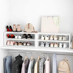 Whitmor Stackable 28" Extra Wide 2-Shelf Storage Organizer,Stackable Wood Combination Shoe Organizer Racks Shelves for Closets, Entryway, Hallway, Garage, White
