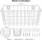 MaraFansie Hanging Kitchen Baskets Wire Storage Basket Adhesive and Screws Basket Over the Cabinet Door Organizer with Adhesive Strips and Screws Accessories, 2 Installations, 2 Pack, White