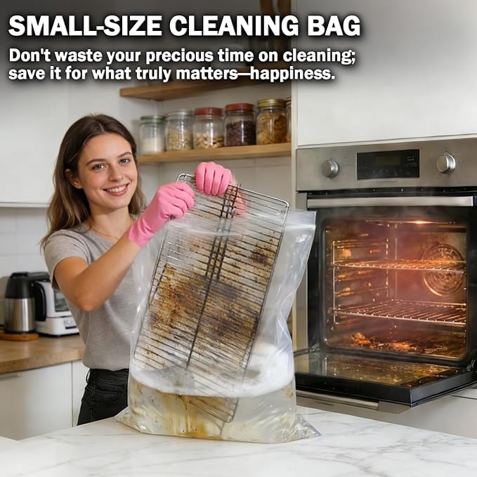 Mity Rain 5 Packs Oven Rack Cleaning Bag Kit, Reusable No-Scrub Oven Rack Cleaning Bags, Includes three gloves and one brush (three 19.69*27.56inch and two 23.62 x 35.43 inch) leak-resistant PE bags
