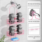 DAOYA Over the Shower Head Caddy Pink - Shower Caddy Hanging with 3 Soap Holders, Stainless Steel Bathroom Organizer and Storage, Rustproof