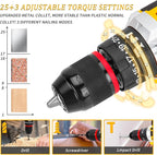 21V Tool Kit with Drill, 120PCS 21V Cordless Drill Set with 3/8" Keyless Chuck of Metal & 25+3 Clutch with Impact, 2 x 2.0Ah Battery & Fast Charger, Max Torque 45Nm, 2-Variable Speed